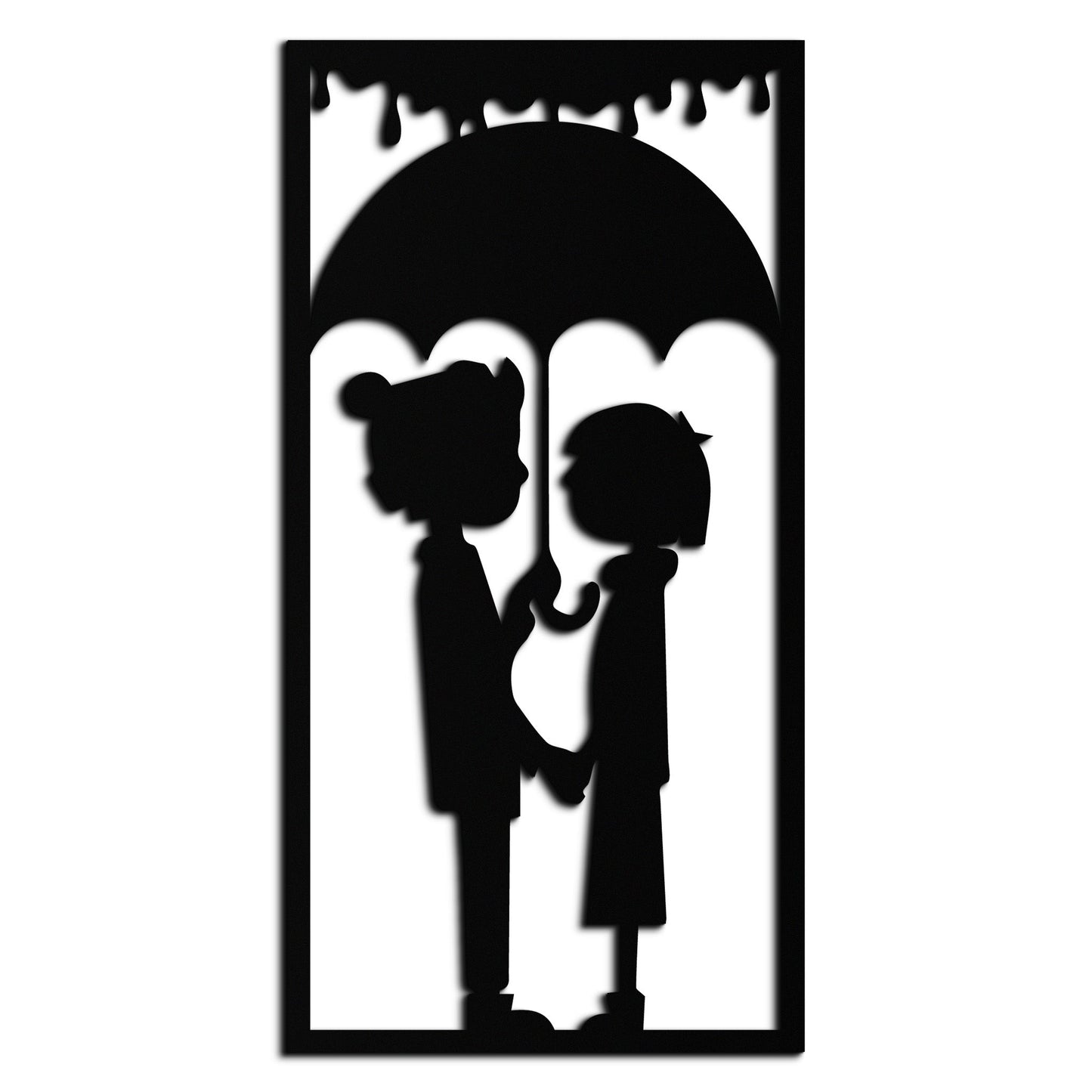Romantic Couple Under Umbrella Metal Wall Art - Love & Rain-Inspired Decor - KAF199