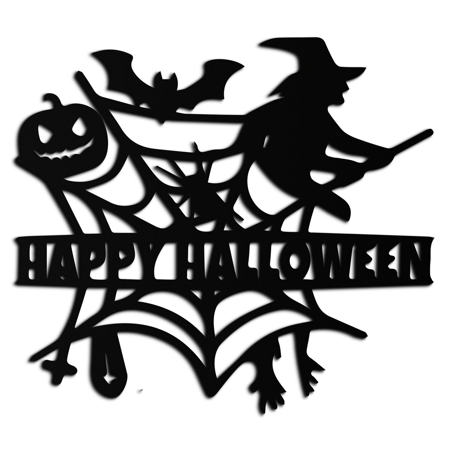 Happy Halloween Metal Wall Art - Witch & Web Design- KAF280