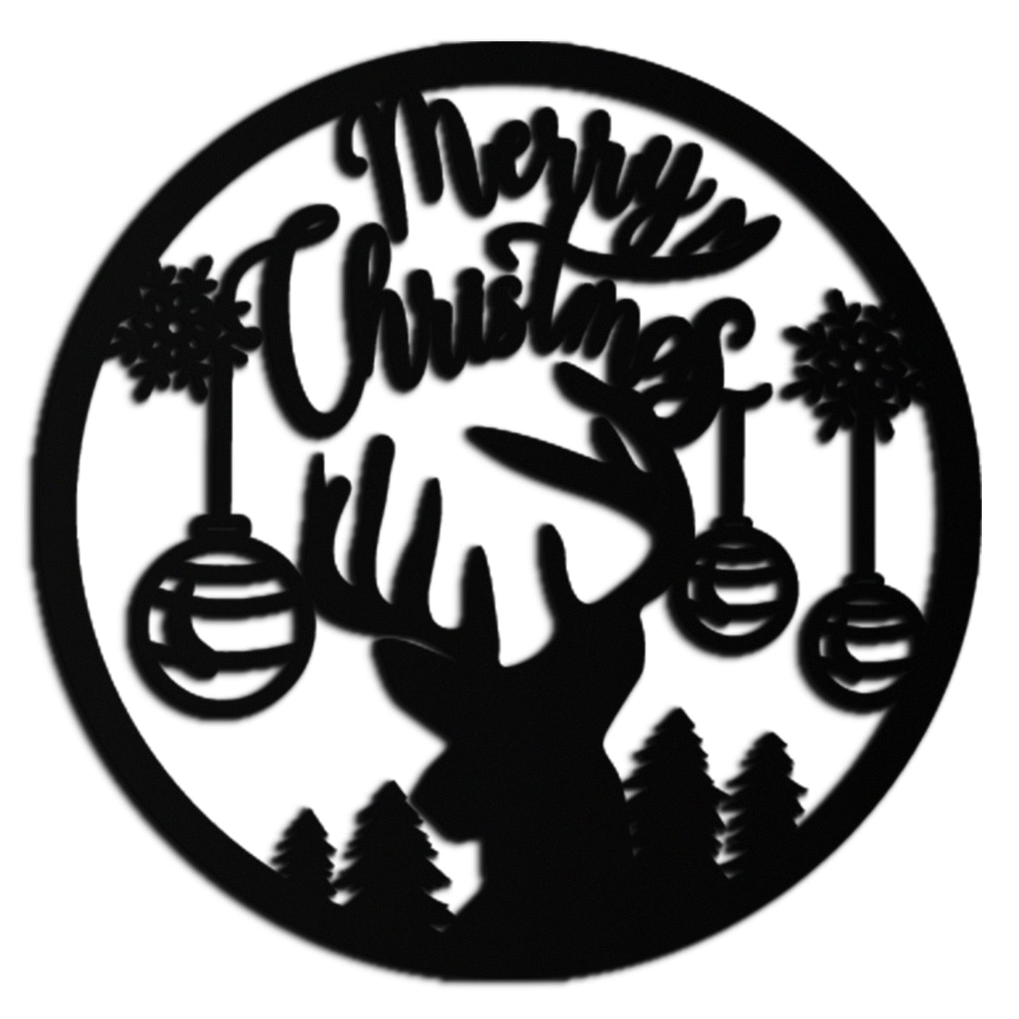 Merry Christmas Metal Wall Art - Festive Reindeer Silhouette Decor- KAF288