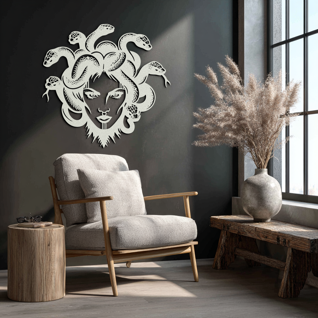Medusa Metal Wall Art - Mythological Snake Hair Woman Steel Wall Decor- KAF481