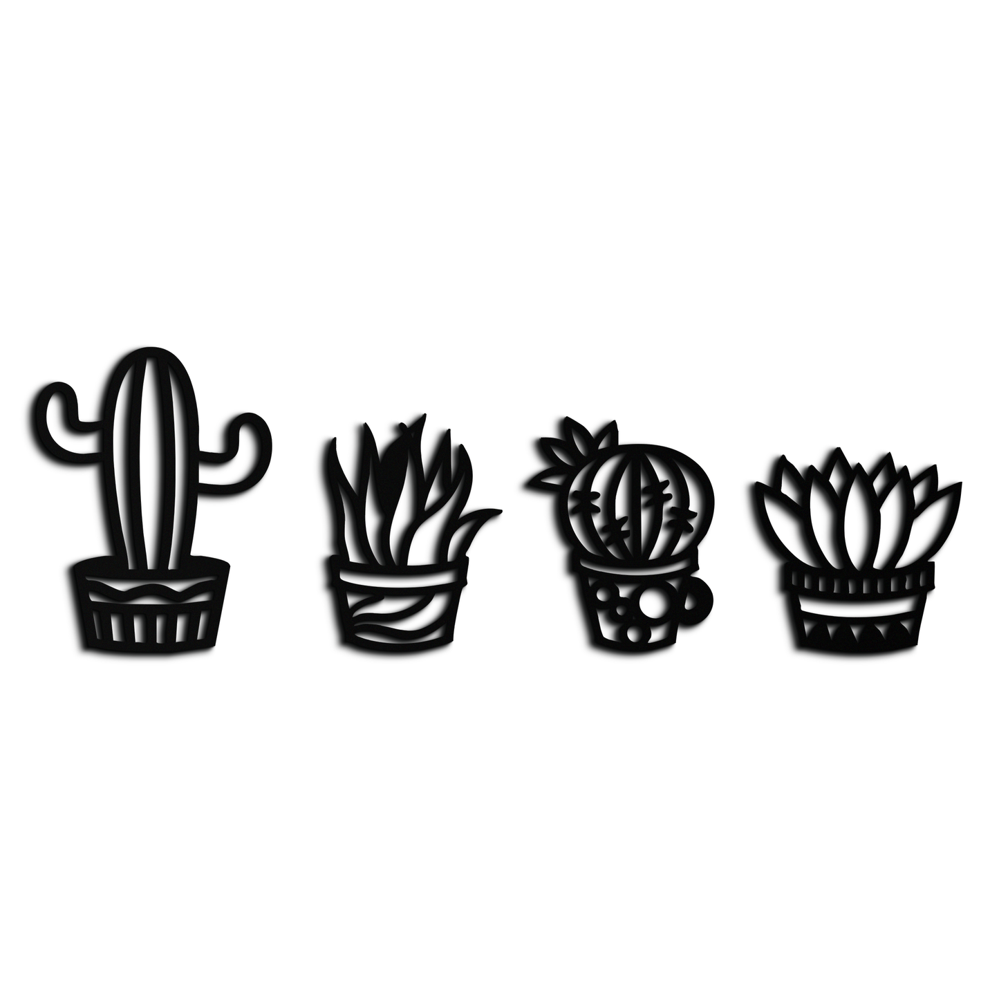 Cactus Silhouette Metal Wall Art – Modern Black Botanical Garden Decor- KAF520