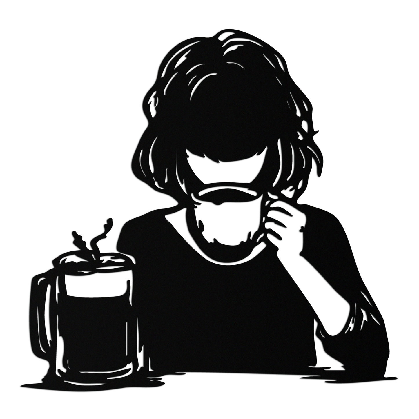 Coffee Girl Silhouette Metal Wall Art – Cozy Black Modern Home Decor for Coffee - KAF683