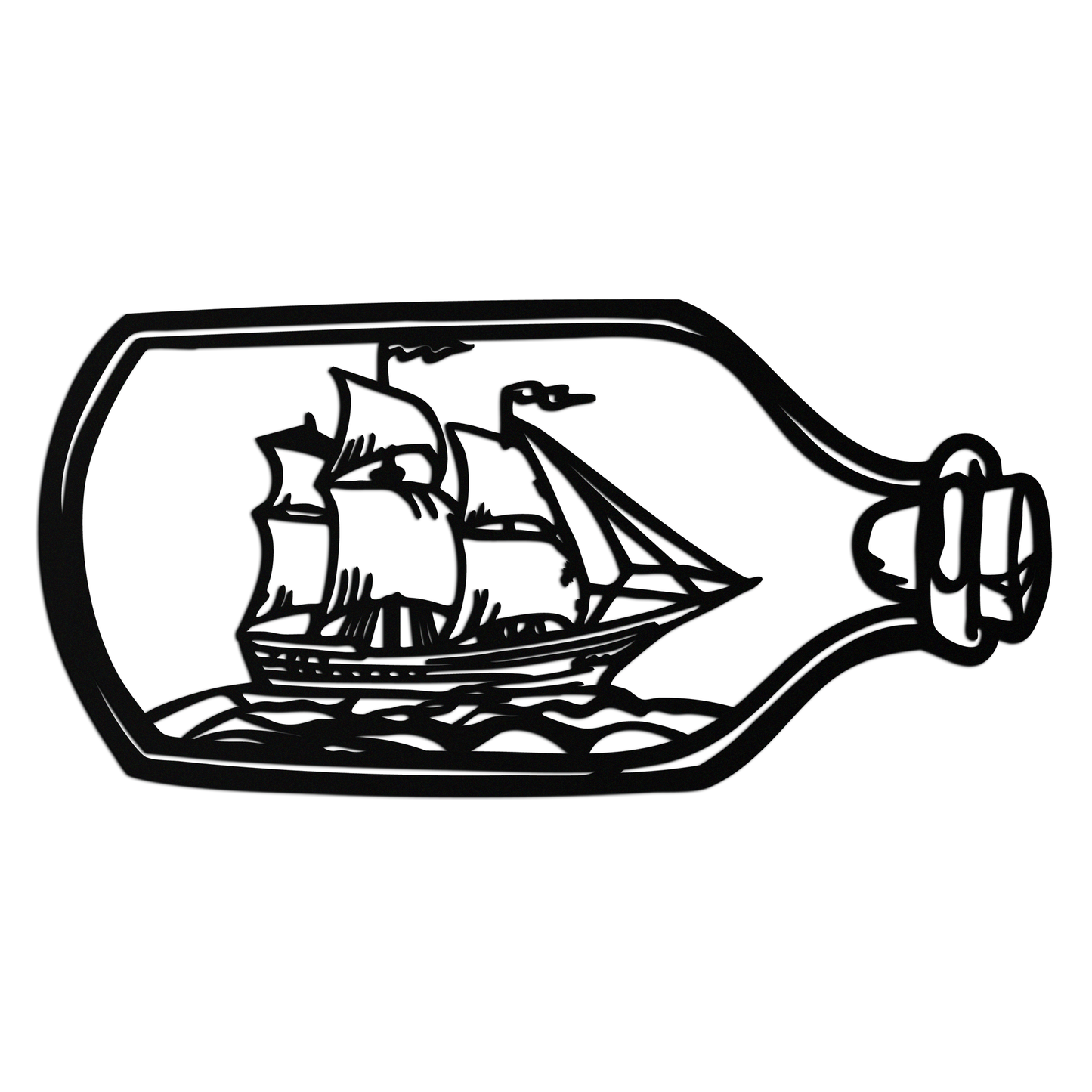 Sailboat in a Bottle Metal Wall Art – Nautical-Inspired Silhouette for Ocean Dreamers- KAF692