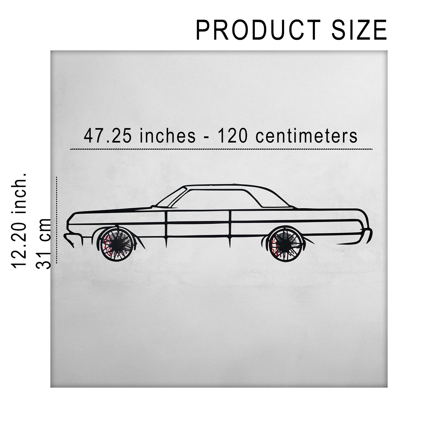 1964 Chevrolet Impala Wall Art – Classic Steel Silhouette with Spinning Wheels-KAFMEKA022