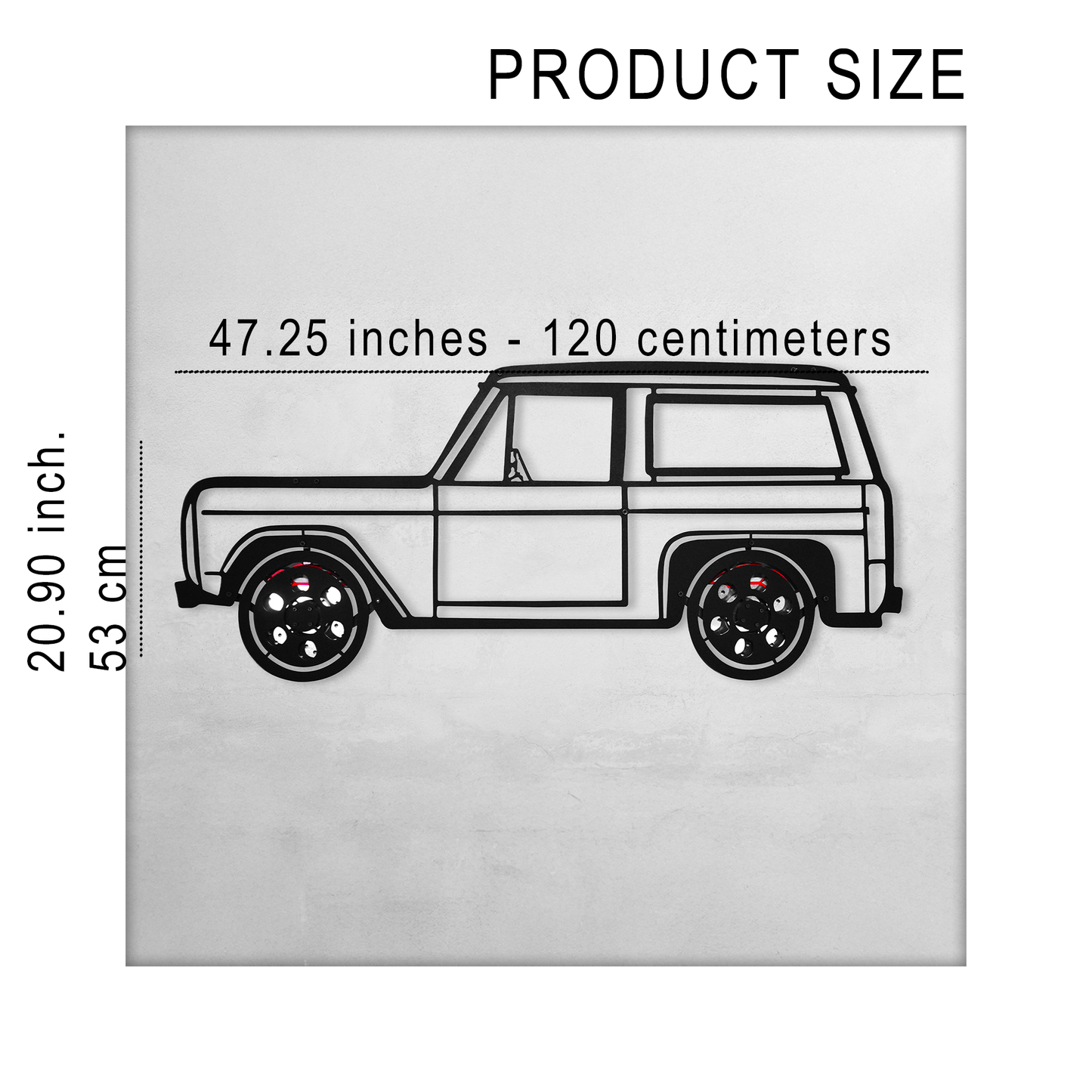 1972 Ford Bronco Wall Art – Classic 4x4 Steel Silhouette with Spinning Wheels-KAFMEKA026