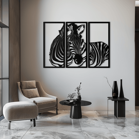 Zebra Panel Metal Wall Art - Steel Wall Decor for Home and Office - KAF014