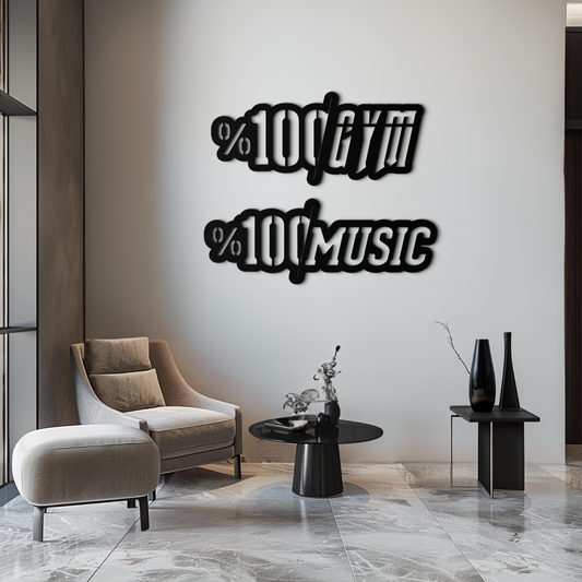 %100 Gym & Music Metal Wall Art - Fitness & Music Enthusiast Decor - KAF091