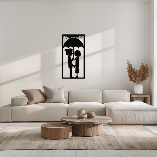 Romantic Couple Under Umbrella Metal Wall Art - Love & Rain-Inspired Decor - KAF199
