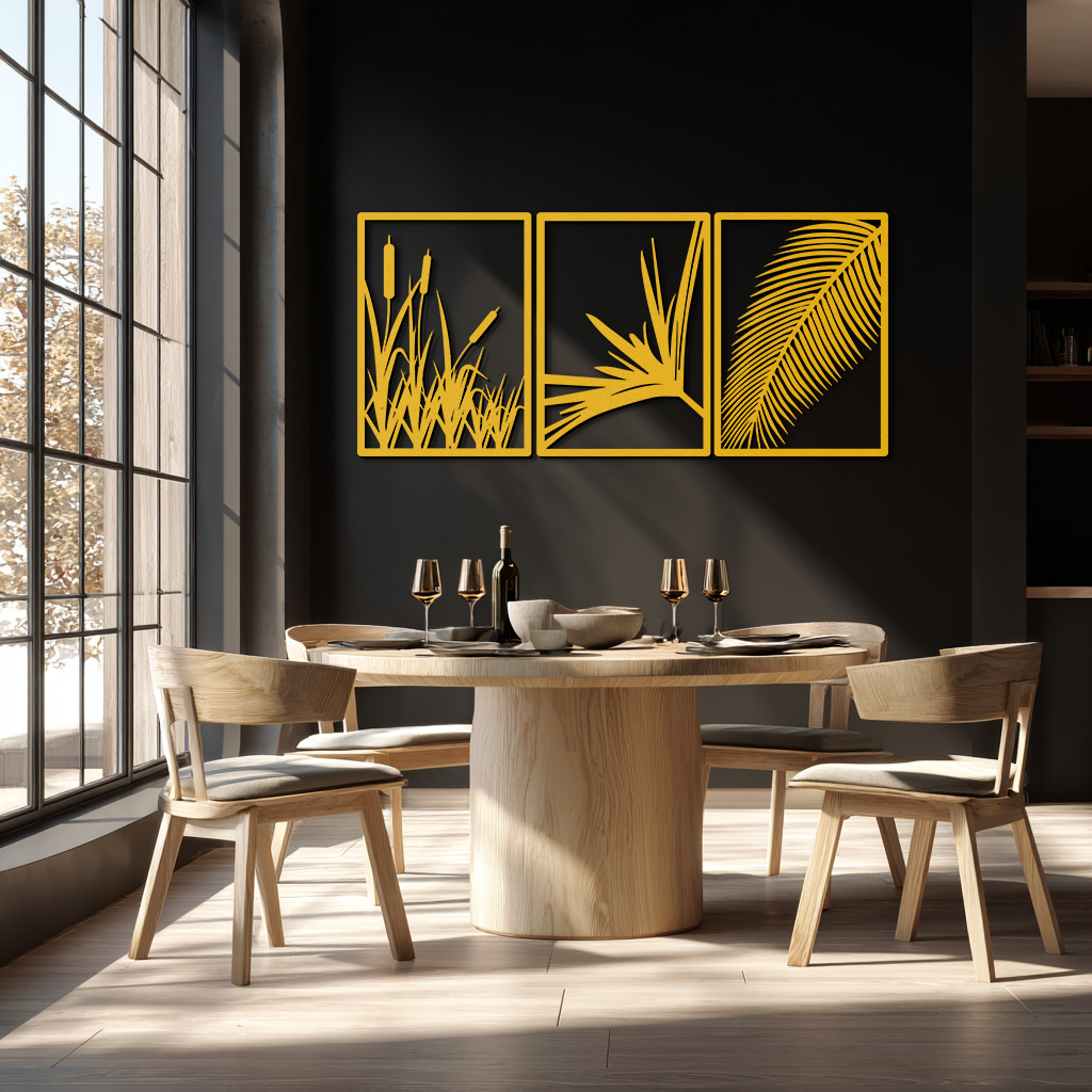 Tropical Metal Wall Art – 3-Panel Botanical Design - KAF216