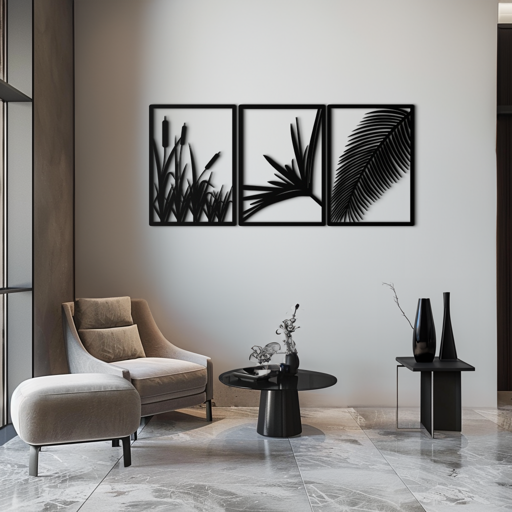 Tropical Metal Wall Art – 3-Panel Botanical Design - KAF216