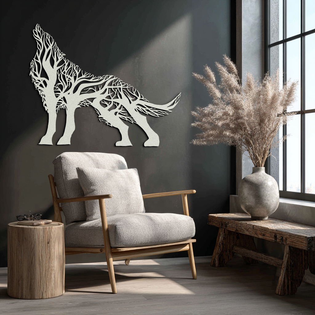 Tree Wolf Metal Wall Art - Nature-Inspired Wildlife Decor- KAF263