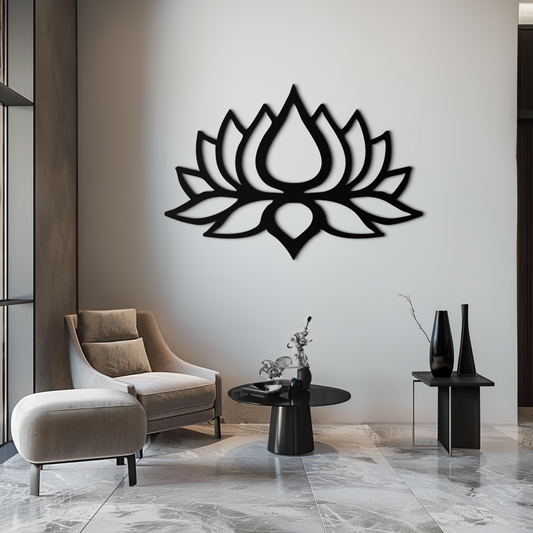 Lotus Flower Silhouette Metal Wall Art – Modern Black Floral Home Decor- KAF526