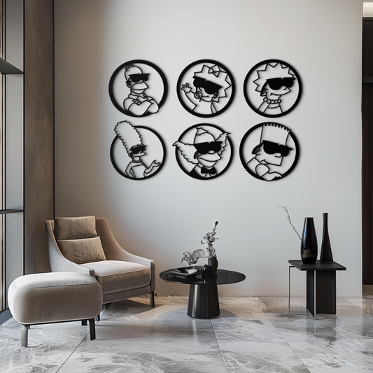 Cartoon Family Silhouette Metal Wall Art – Fun Black Modern Home Decor- KAF528
