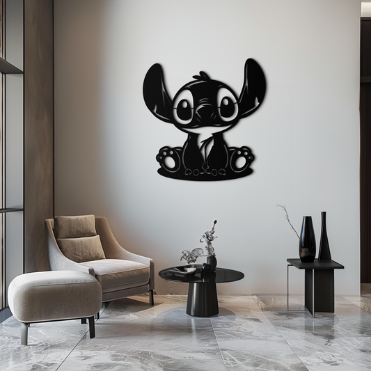 Cute Stitch Character Metal Wall Art - Adorable Cartoon Silhouette Decor- KAF572