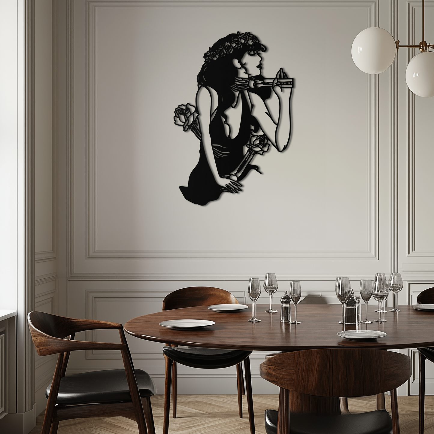 Skeleton Embrace Rose Lady Metal Wall Art – Romantic Gothic Silhouette Decor- KAF632