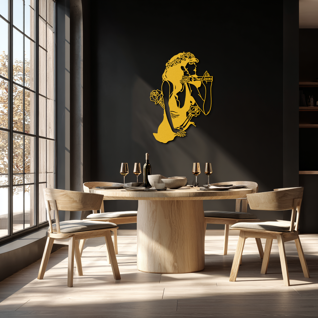 Skeleton Embrace Rose Lady Metal Wall Art – Romantic Gothic Silhouette Decor- KAF632