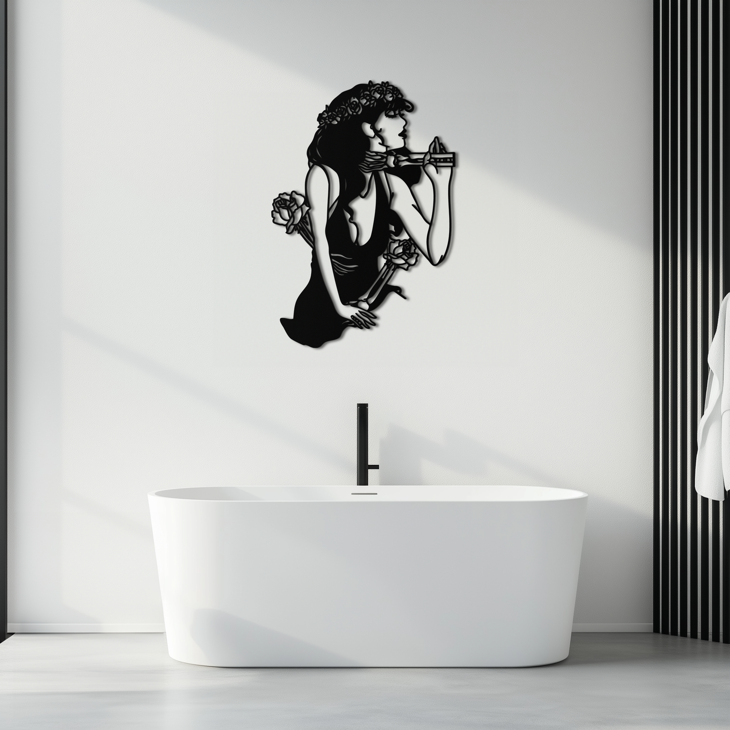 Skeleton Embrace Rose Lady Metal Wall Art – Romantic Gothic Silhouette Decor- KAF632