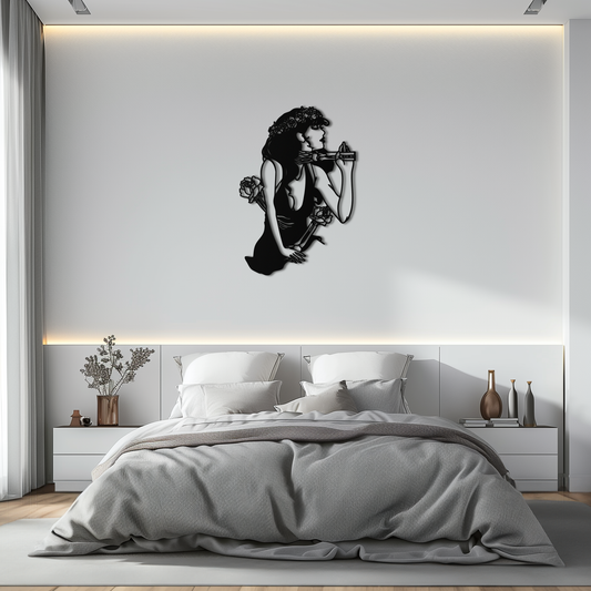 Skeleton Embrace Rose Lady Metal Wall Art – Romantic Gothic Silhouette Decor- KAF632