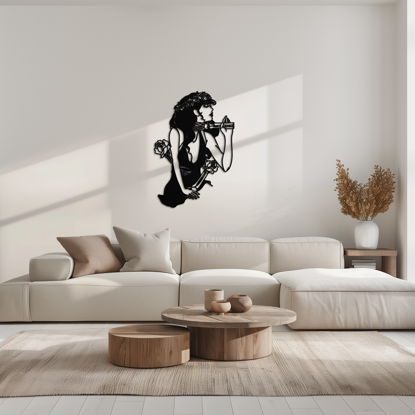 Skeleton Embrace Rose Lady Metal Wall Art – Romantic Gothic Silhouette Decor- KAF632