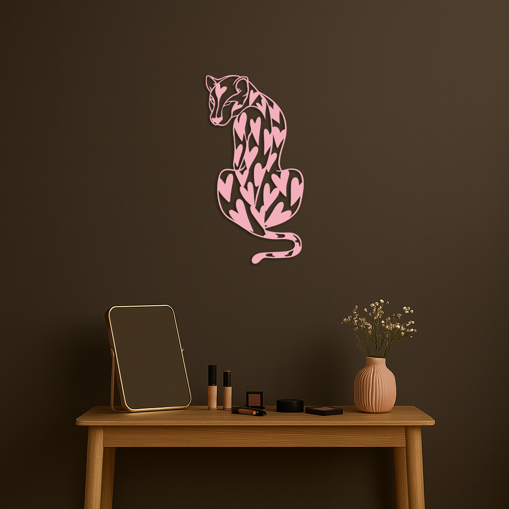 Heart Pattern Leopard Silhouette Metal Wall Art – Modern Animal Design - KAFGP044