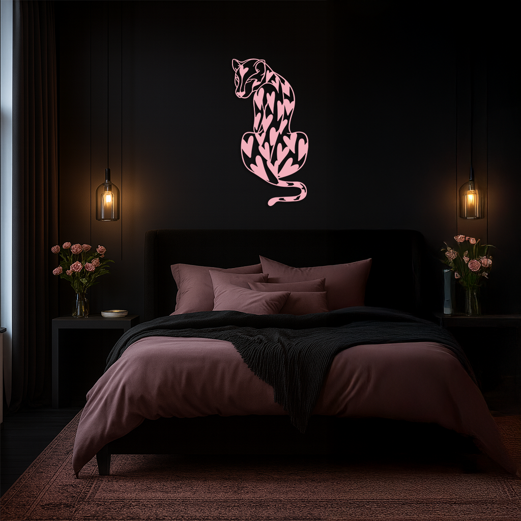 Heart Pattern Leopard Silhouette Metal Wall Art – Modern Animal Design - KAFGP044