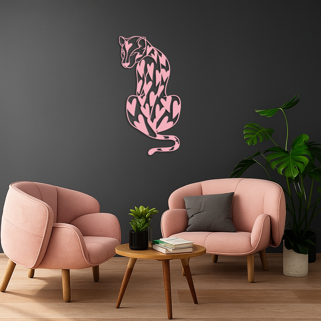 Heart Pattern Leopard Silhouette Metal Wall Art – Modern Animal Design - KAFGP044