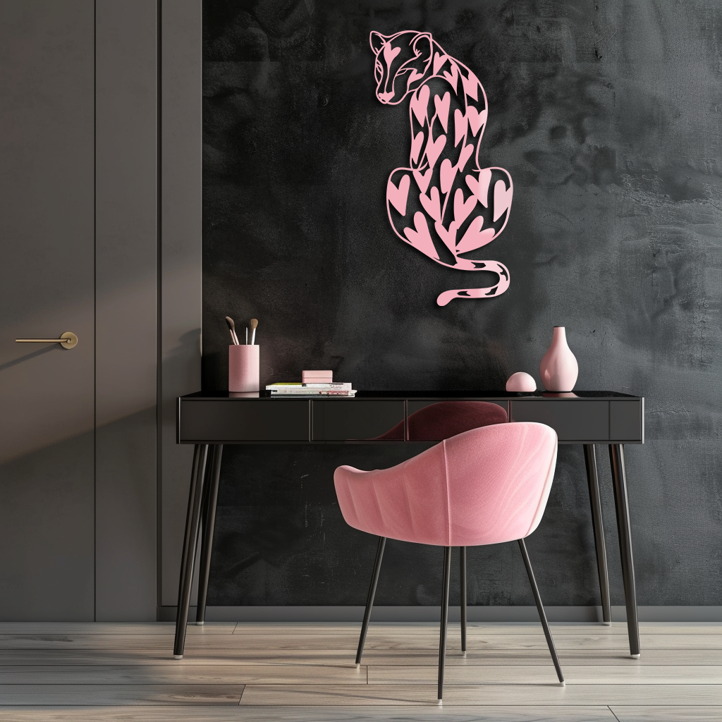 Heart Pattern Leopard Silhouette Metal Wall Art – Modern Animal Design - KAFGP044