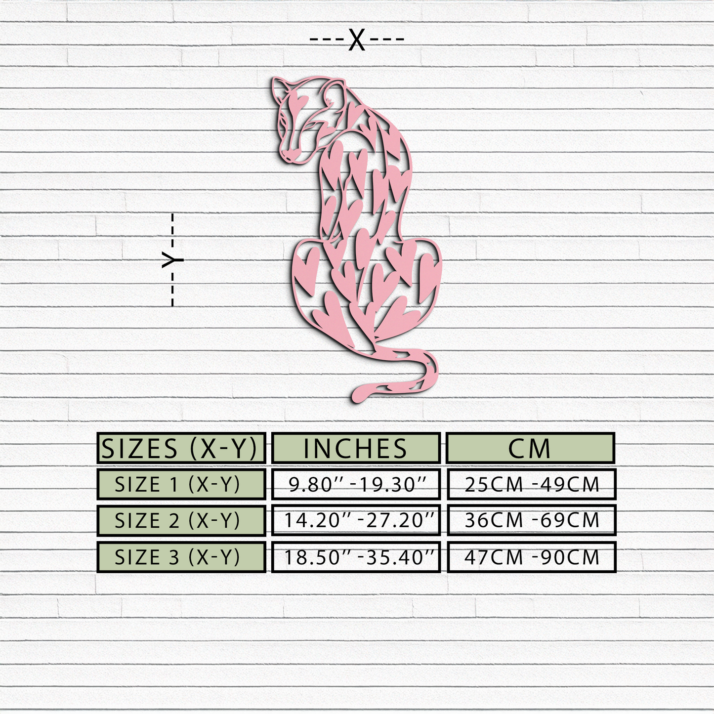 Heart Pattern Leopard Silhouette Metal Wall Art – Modern Animal Design - KAFGP044