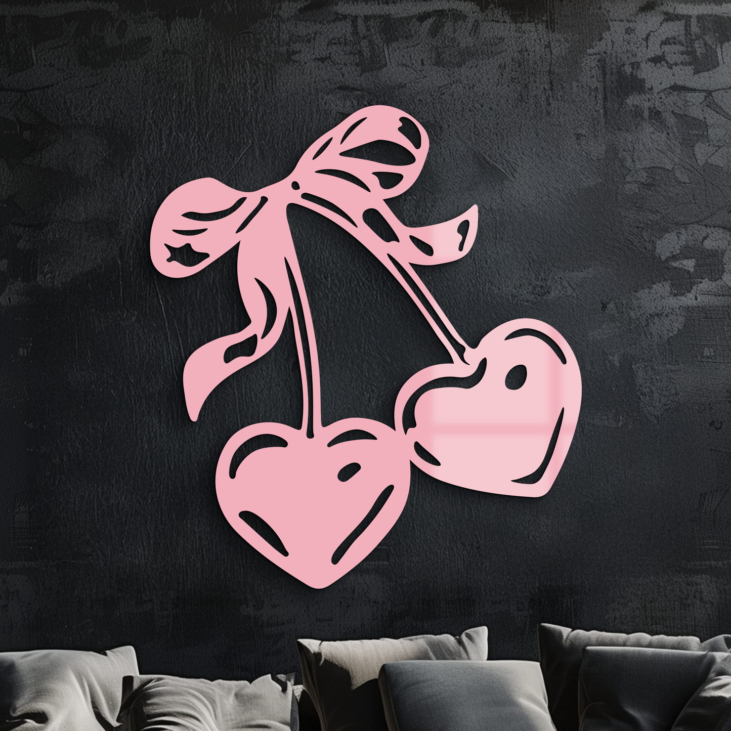Cherry Heart Silhouette Metal Wall Art – Romantic Bow Design - KAFGP046