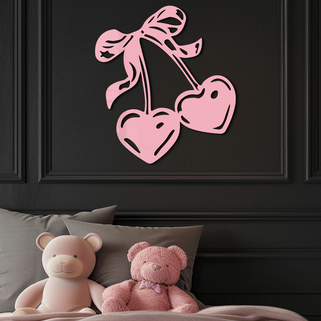 Cherry Heart Silhouette Metal Wall Art – Romantic Bow Design - KAFGP046