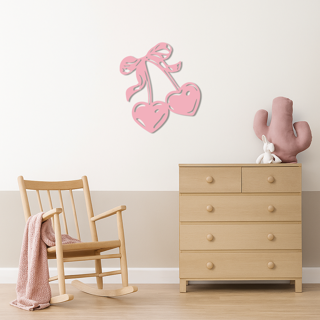 Cherry Heart Silhouette Metal Wall Art – Romantic Bow Design - KAFGP046