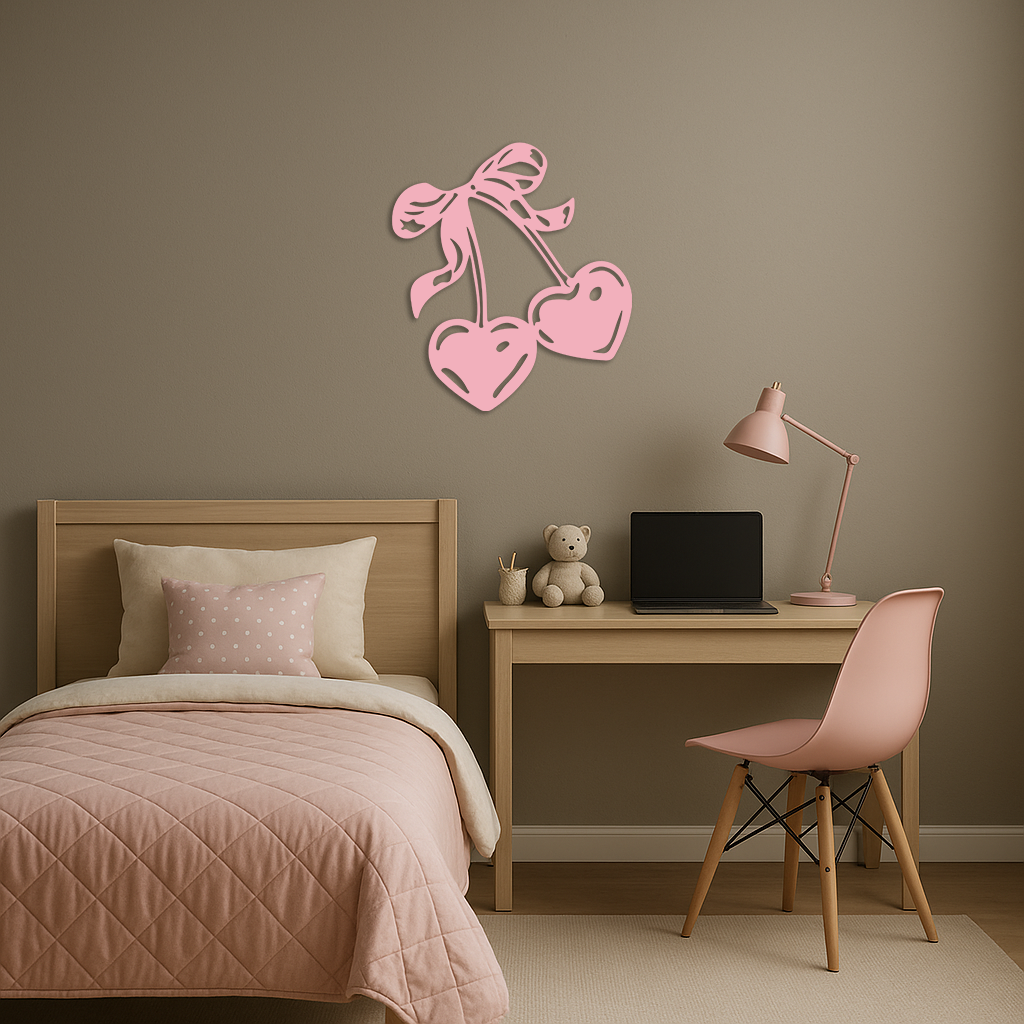 Cherry Heart Silhouette Metal Wall Art – Romantic Bow Design - KAFGP046
