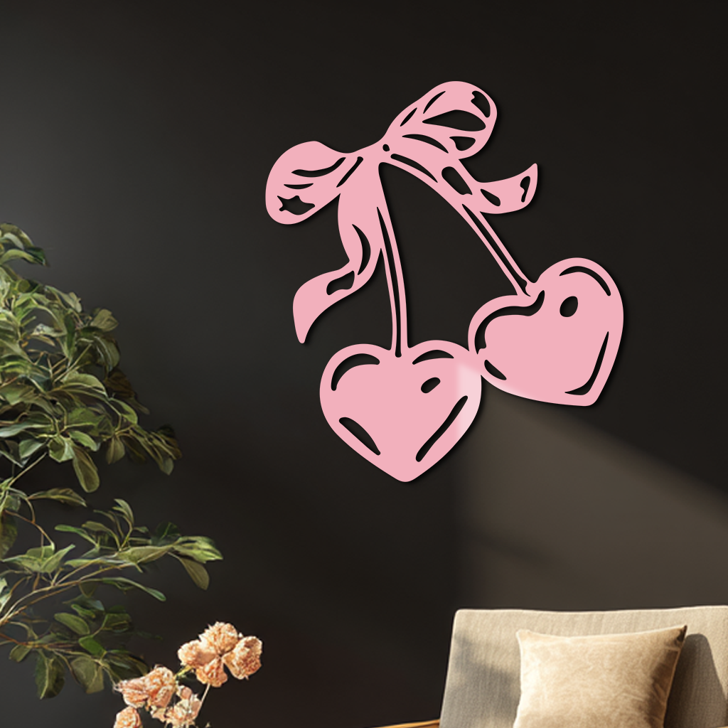 Cherry Heart Silhouette Metal Wall Art – Romantic Bow Design - KAFGP046