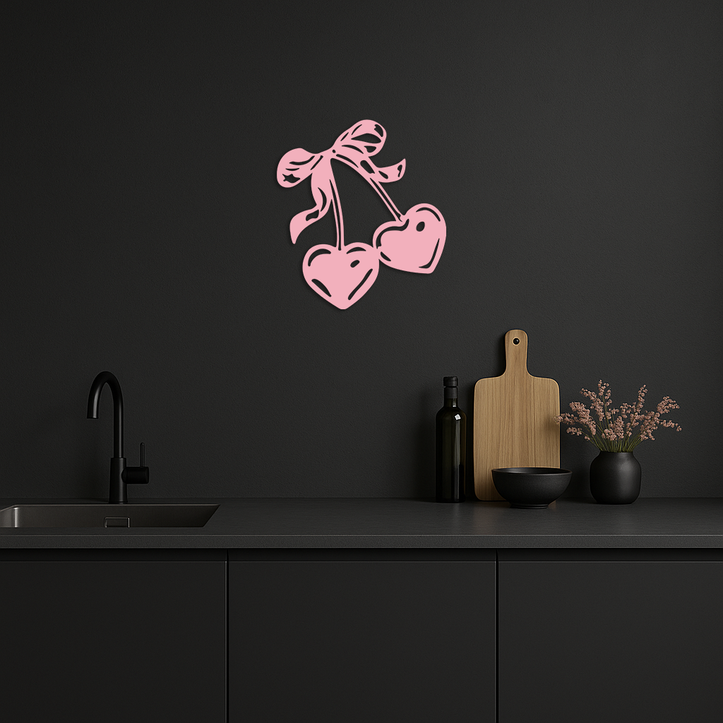 Cherry Heart Silhouette Metal Wall Art – Romantic Bow Design - KAFGP046