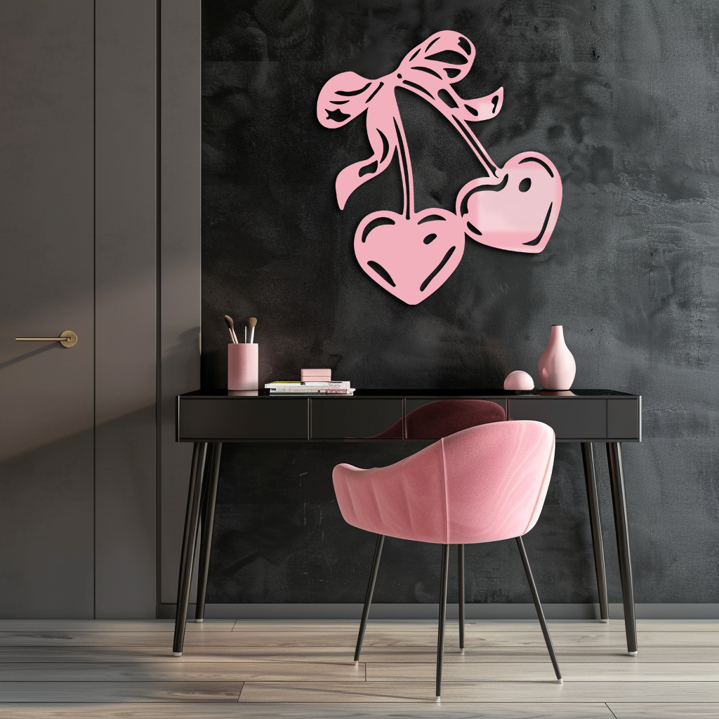 Cherry Heart Silhouette Metal Wall Art – Romantic Bow Design - KAFGP046