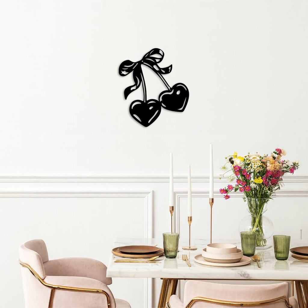 Cherry Heart Silhouette Metal Wall Art – Romantic Bow Design - KAFGP046