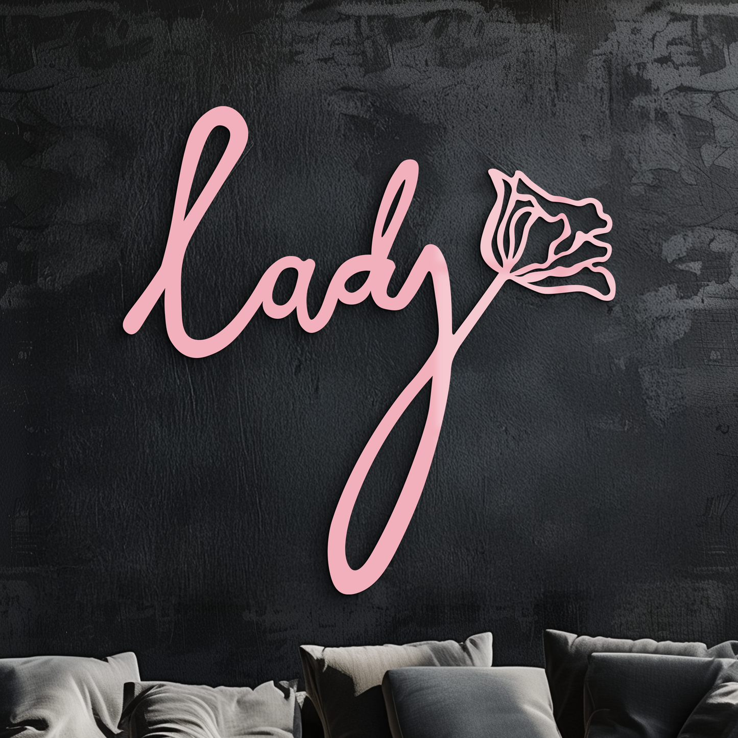 Lady Script Word Metal Wall Art – Elegant Floral Typography Decor - KAFGP096