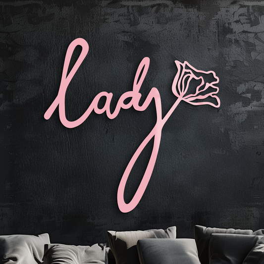 Lady Script Word Metal Wall Art – Elegant Floral Typography Decor - KAFGP096