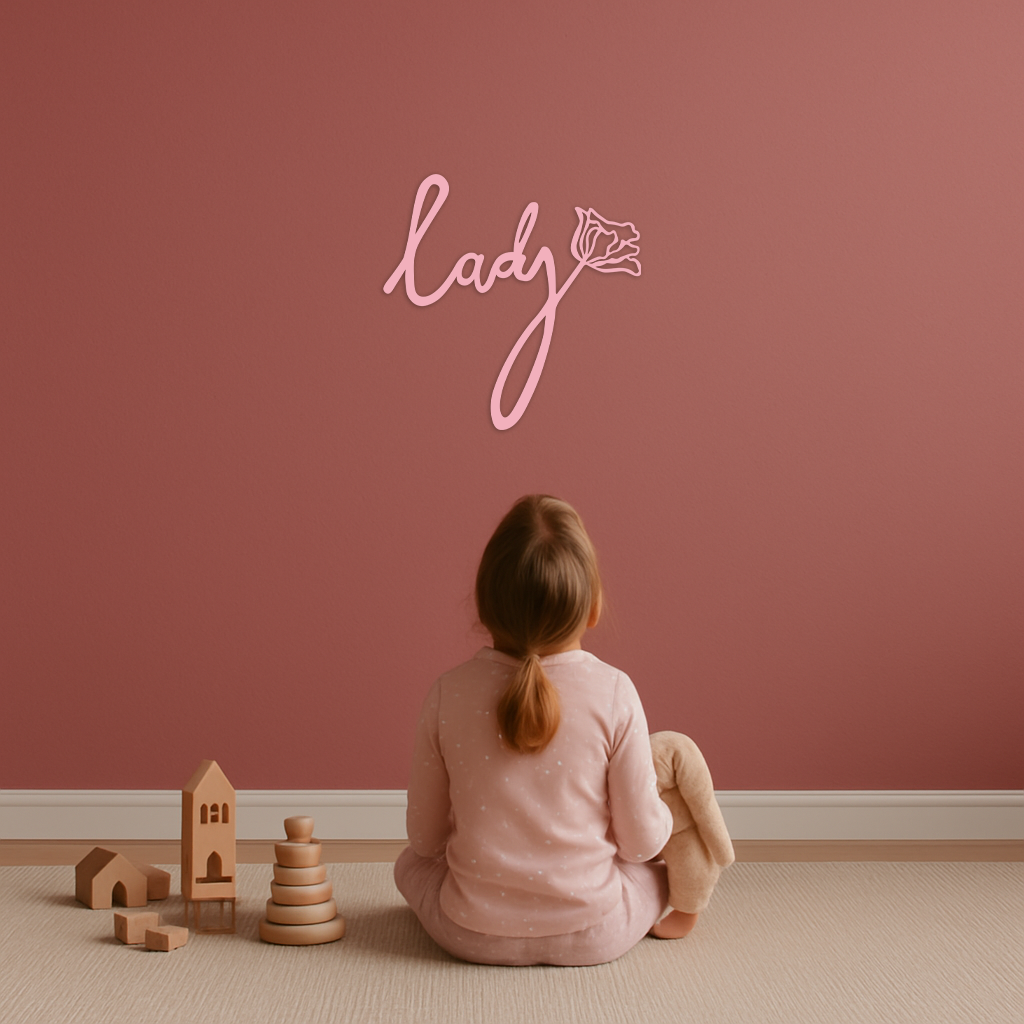 Lady Script Word Metal Wall Art – Elegant Floral Typography Decor - KAFGP096