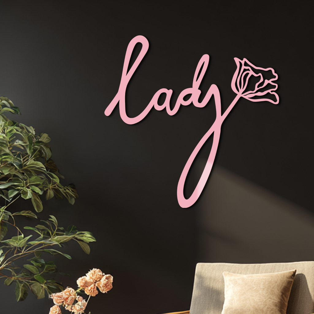 Lady Script Word Metal Wall Art – Elegant Floral Typography Decor - KAFGP096