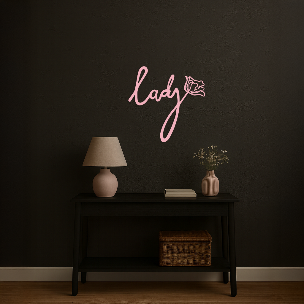 Lady Script Word Metal Wall Art – Elegant Floral Typography Decor - KAFGP096