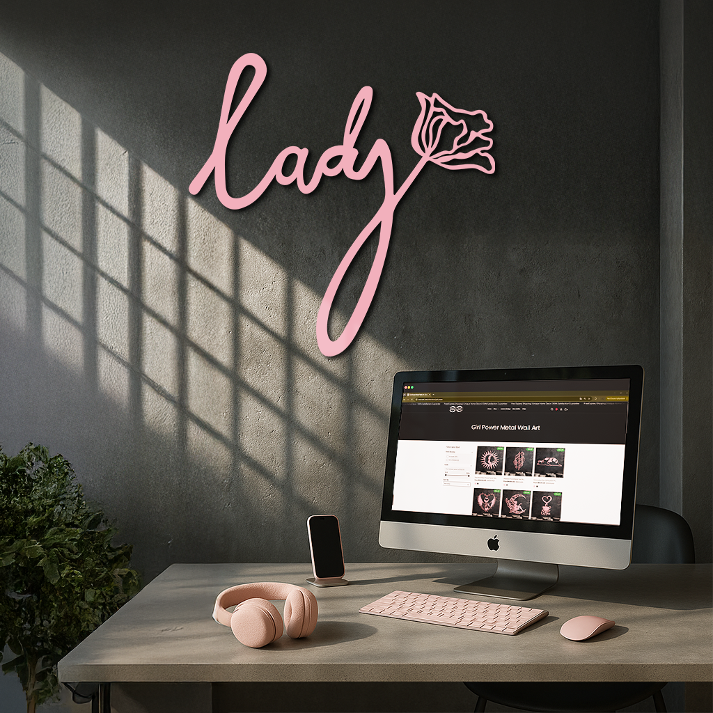 Lady Script Word Metal Wall Art – Elegant Floral Typography Decor - KAFGP096