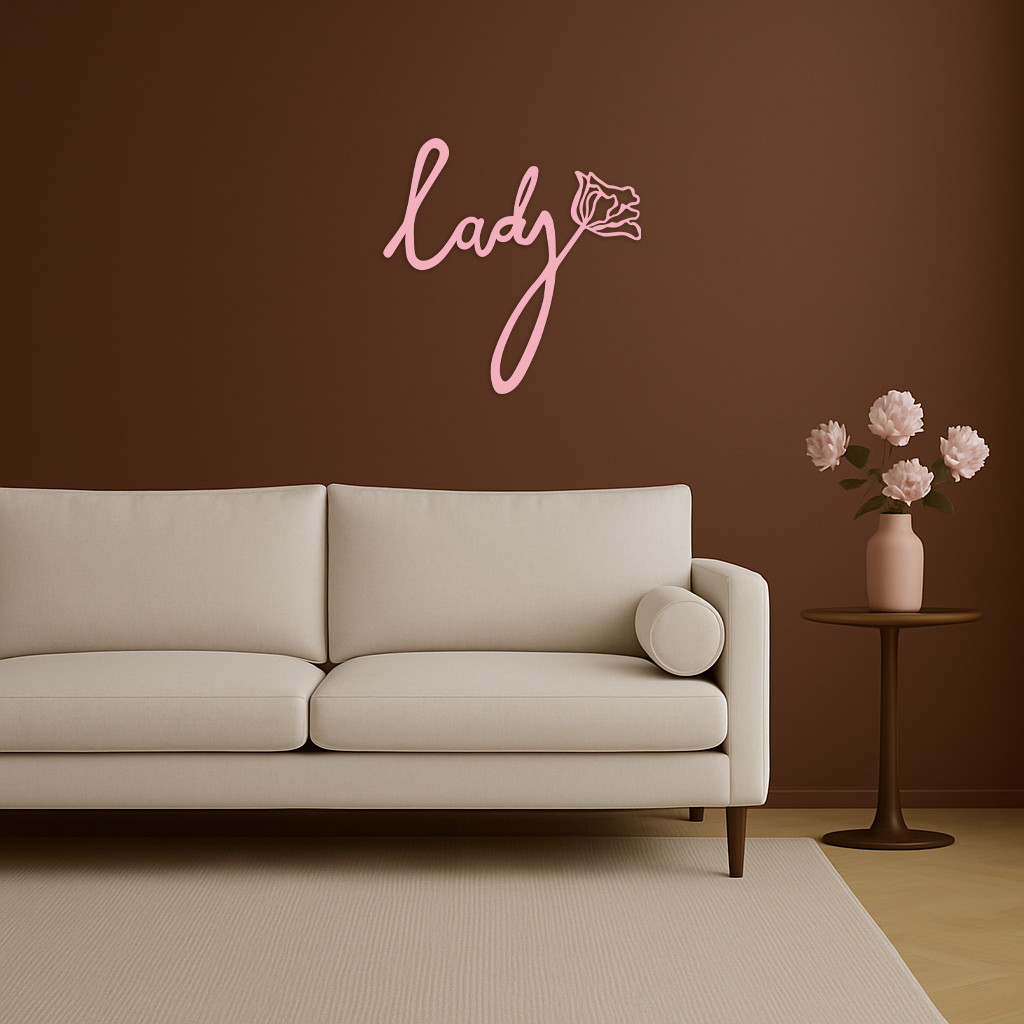 Lady Script Word Metal Wall Art – Elegant Floral Typography Decor - KAFGP096