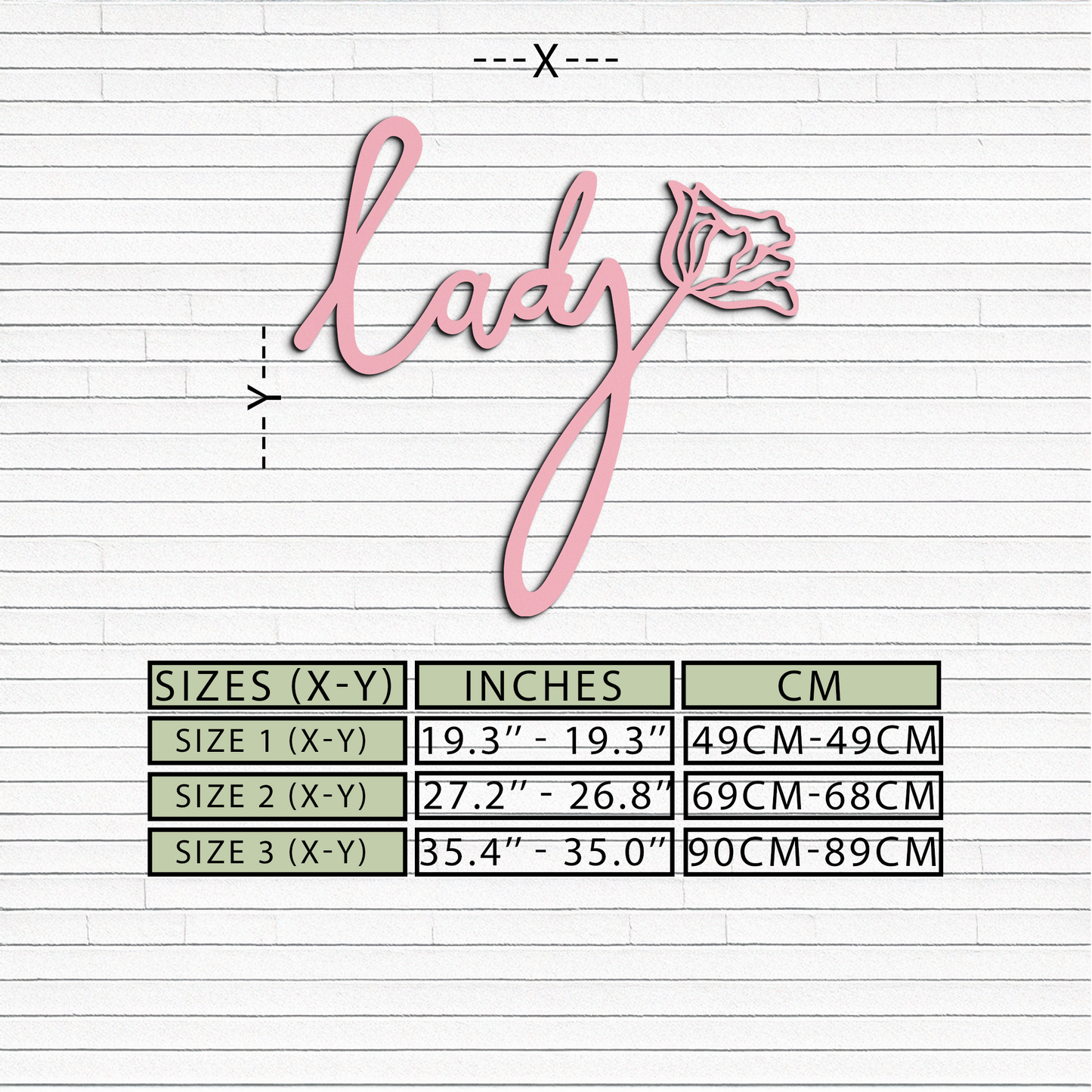 Lady Script Word Metal Wall Art – Elegant Floral Typography Decor - KAFGP096