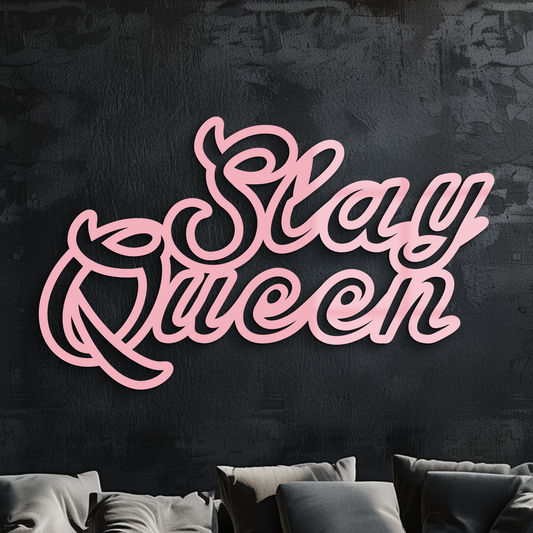 Slay Queen Typography Metal Wall Art – Feminine Empowerment Design - KAFGP106