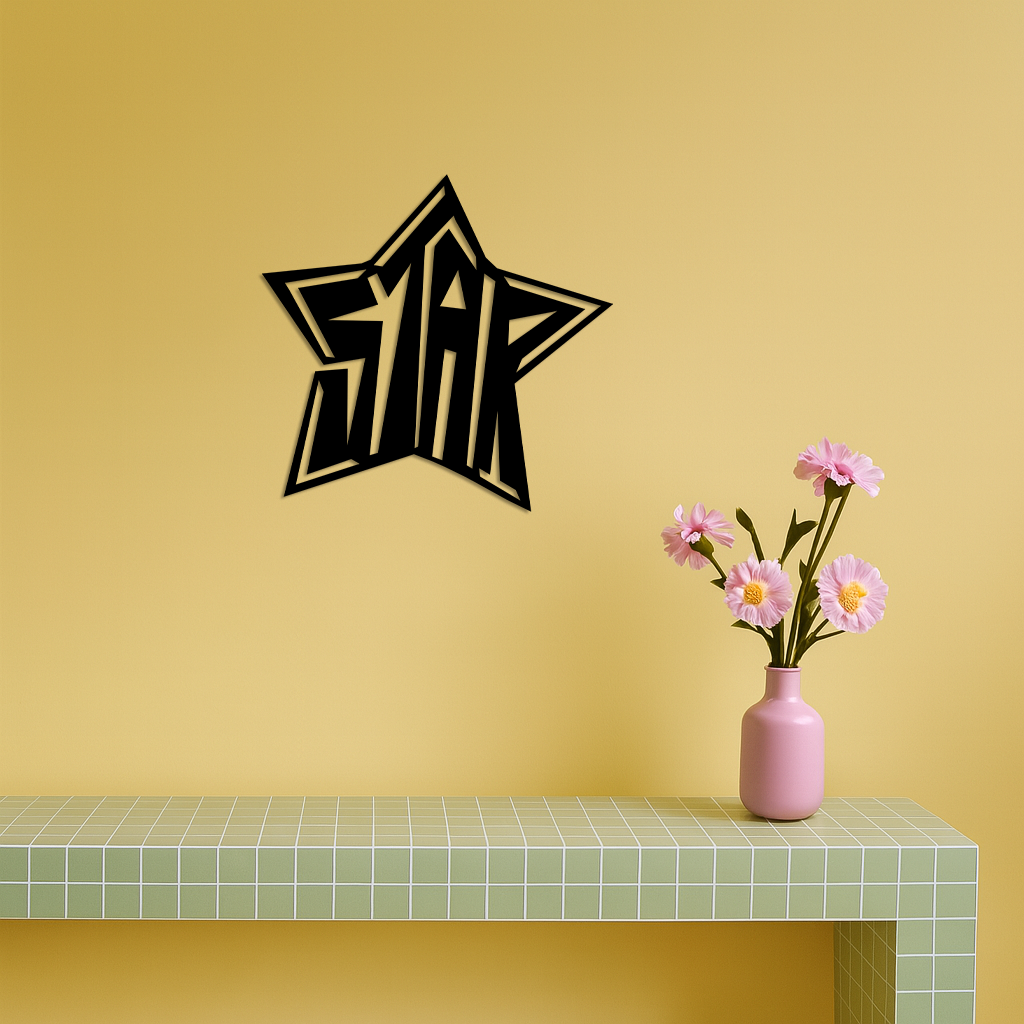 Star Shaped Typography Metal Wall Art – Bold Statement Design - KAFGP108