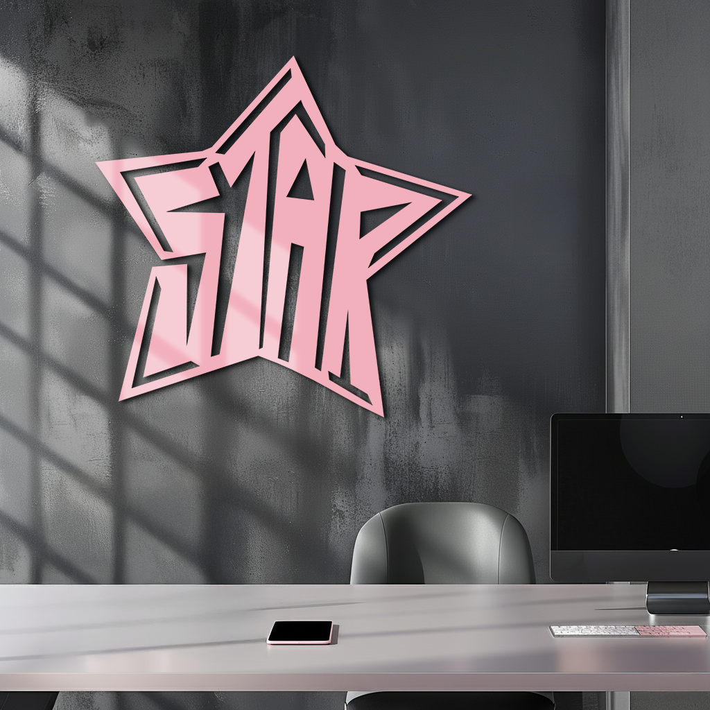 Star Shaped Typography Metal Wall Art – Bold Statement Design - KAFGP108