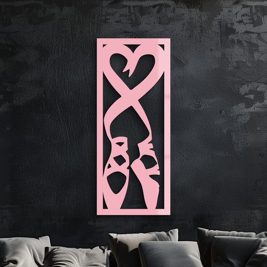 Ballet Shoes with Heart Silhouette – Pink Metal Wall Art - KAFGP183