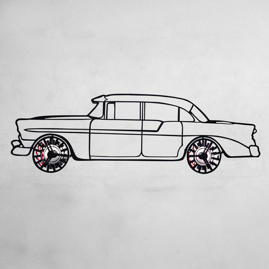1956 Chevrolet Bel Air Wall Art – Classic Steel Silhouette with Spinning Wheels-KAFMEKA020