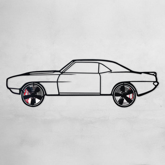 1969 Chevrolet Camaro Wall Art – Classic Steel Silhouette with Spinning Wheels-KAFMEKA021